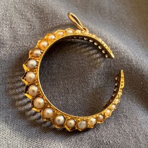 15k Gold Victorian Pendant Crescent Moon Pearls